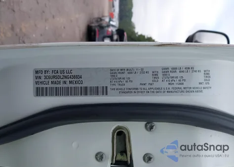 2022 Ram 2500 Big Horn 4X4 6'4 Box из США, поврежденный, VIN 3C6UR5DL2NG436934